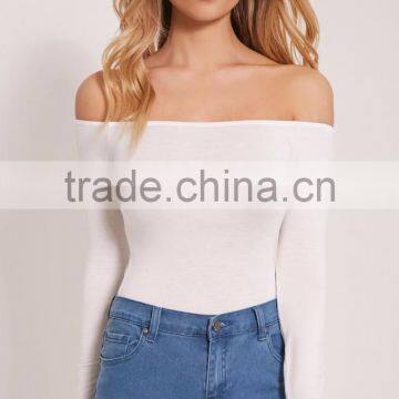 Long Sleeve Jumpsuit With High Leg Cotton Soft Basic White Off Shoulder Sexy Thong Bodysuit photo-3