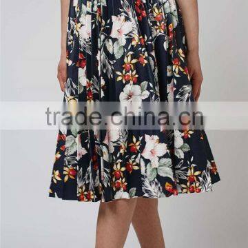 Hot Sale Women Floral Print Satin Pleated Skirts Maxi Cutout Empire Waist Fashion Skirts photo-2