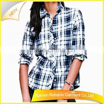 Women uniform long sleeve plaid office shirt