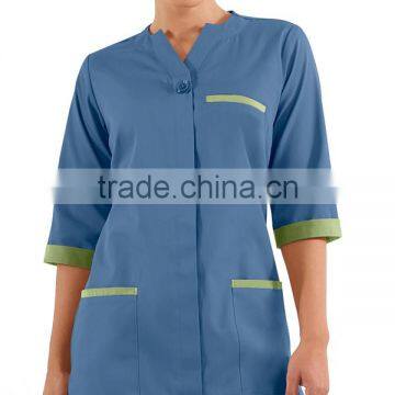 High Quality Female Color Contrasting 3/4 Sleeves House Keeping Tunic With One Button Closure photo-6