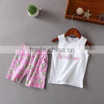 Wholesale Summer Cotton Printing Girls Casual Kids Clothing Sets