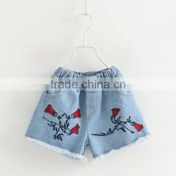 Summer wholesale solid color embroidery girls denim shorts