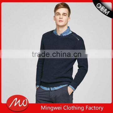 2017 cotton design pullover crewneck sweater for men with zipper