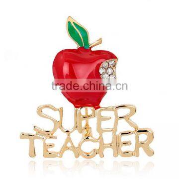 Christmas Crystal Apple High-grade Corsage With SUPER TEACHER Lovely Jewelry Brooches Pin