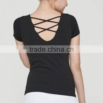 Slim workout shirts for training black nylon wear dancing exercise tops yoga short sleeve shirt