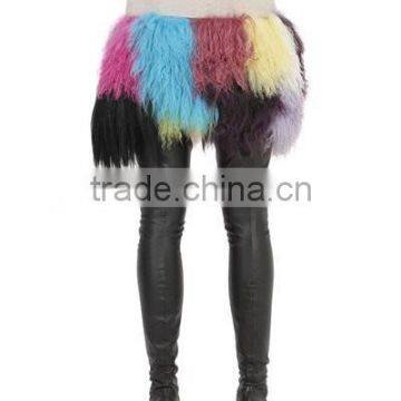 YR947 Fringed Patchwork Mongolia Wool Skirt Real Timbet Lamb Fur Skirt photo-4