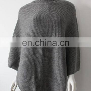 12gg rib knitted women's turtleneck cashmere ponchos