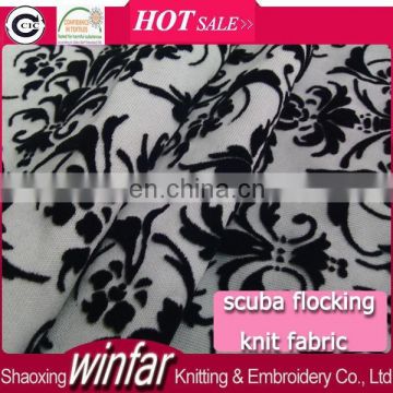 Winfar Textile New Product Soft Knit Polyester Stretchy DTY Scuba Print Flock Fabric