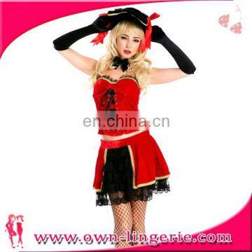 High quality cheap hot red corset dress pirate corset with hat