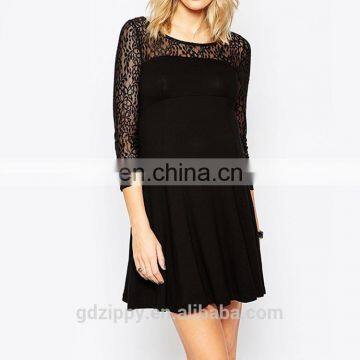 Midi Sleeve Lace See Though Detail Black Sexy Lace Maternity Dress photo-4