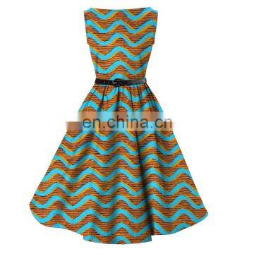 Summer O Neck Cotton African Wax Latest Party Wear Swing Dresses For Girls