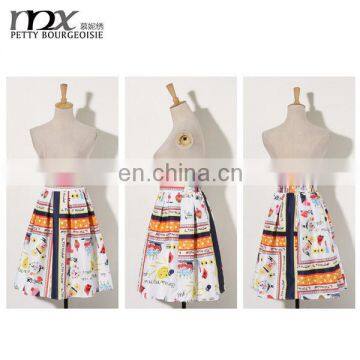 Fashion carton doodled digital print dress maxi skirts ladies