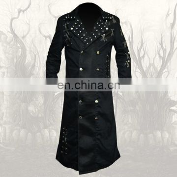 Men Corpser with Rivets Black Modern Gothic Fashion Long Coat