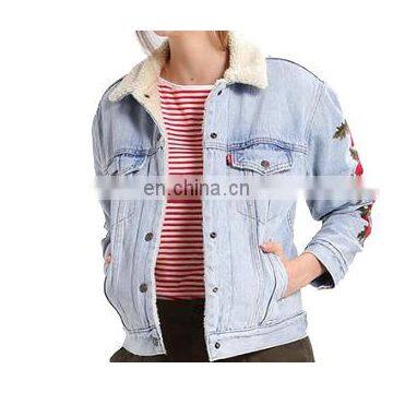 Factory OEM Embroidered Sherpa Lining Womens Denim Jacket photo-3