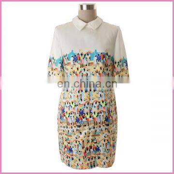 good quality chiffon half sleeves bright printed fabric lady dress