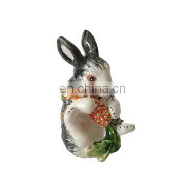 Rabbit eatting radish design enamel pewter handmade decorative trinket box