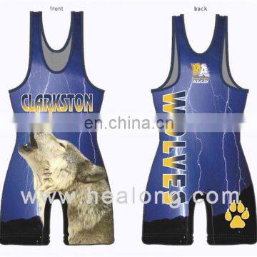 Healong Sportswear Printed Sublimation Wrestling Wear Singlet Suit