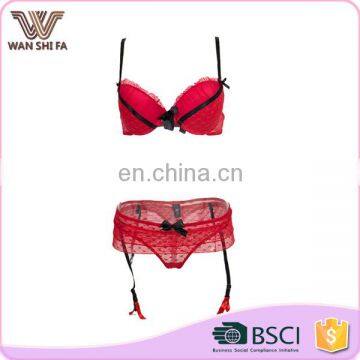 Fashionable red nylon mature breathable sexy design bra and panty set