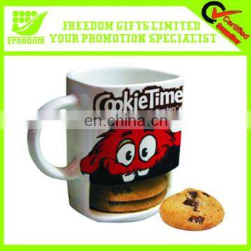 Promotional Logo Printed China Coffee Mug With Cookie Holder