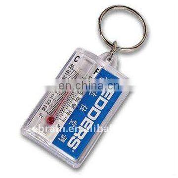 Oblong Shaped Plastic Keychain with Thermometer