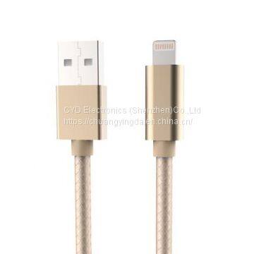 USB nylon braided metal housing USB cable for iPhone, iPad, iPod