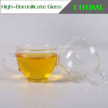 Wholesale Factory Price Amazon Custom logo 100ml 3.5oz glass cup, drinking glasses, double wall mini glass with handle