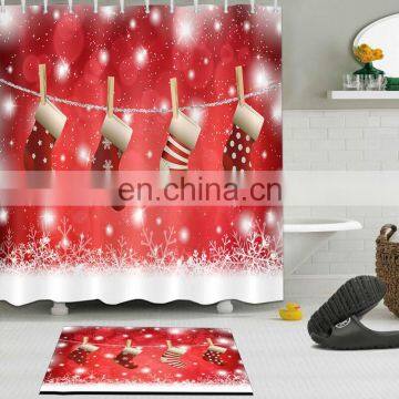 i@home Red 3D digital printing Christmas polyester shower curtain bathroom