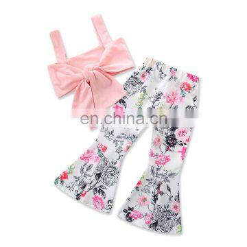 Newest Design Kids Sets Pink Slip Top And Flower Long Trousers Backless Summer Kids Girl Outfits photo-2
