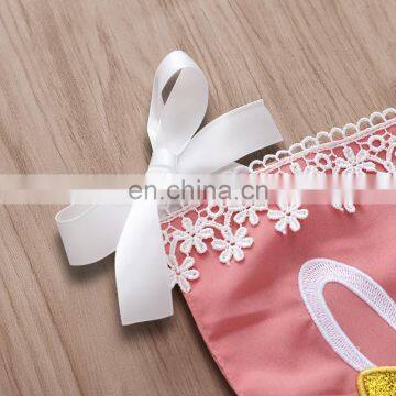 2019 Easter Day Pink Girls Flower Bunny Romper Gold Bow Lace Bodysuits photo-4