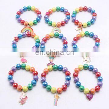 Children Rainbow Bracelet Girl Unicorn Mermaid Colorful Bracelet With Alloy Pendants 28Colors photo-5