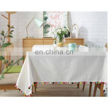 100% Cotton White Table Cloth With Colourful Pom Pom photo-4