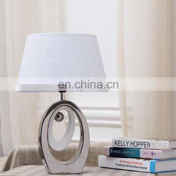 Good quality nordic simple ceramic base custom silver table lamp for hotel home bedside decoration