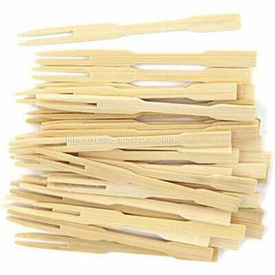 Wood Two-Prong Cocktail Forks Wooden BBQ snack forks 3.5 Inch Natural Bamboo