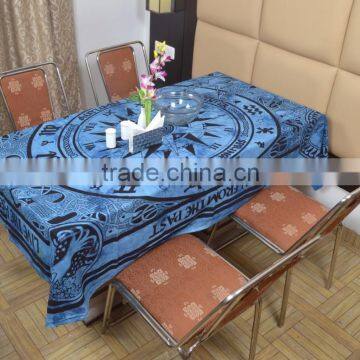 Indian Cotton Table Cloth Blue Color Compass Zoidac Printed Dinning Table Cloth Vintage Wall Hanging Throw Bed Sheet Cover TC46