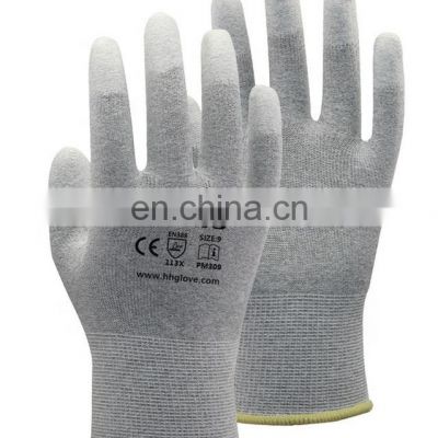 Copper Mixed Carbon Nylon Lining ESD Safe Glove Anti static PU Finger Top Coated Work Gloves