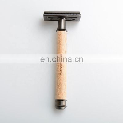 Wooden Handle And Matte Black Men Barber Shave Tool Double Edge Safety Razor