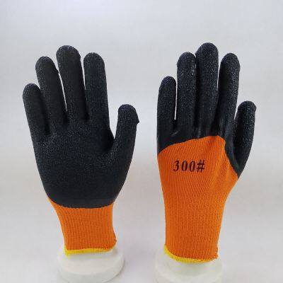 terry liner thickened polyester thread 7 gauge knitted wrinkled latex palm coated safety work gloves