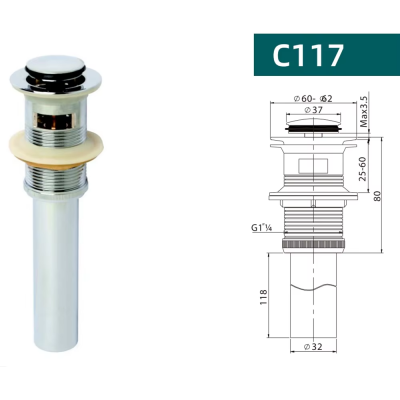 Modern G1 1/4 G Brass Main Body Bathroom Accessory Push Pop-up Basin Waste Sink Drain Overflow Tile Insert Made Brass Silicone photo-3