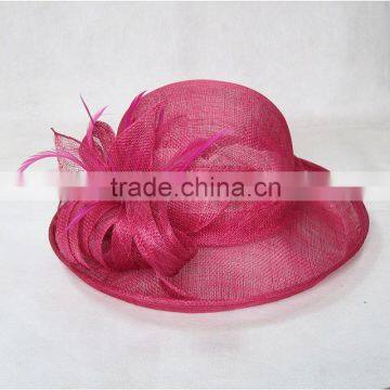 Round Top Sinamay Church Hat With Flowers Decoration-Red