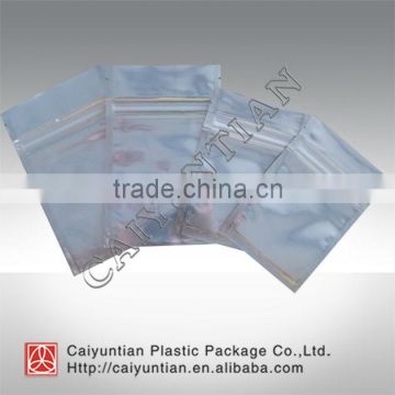 unprinted foil laminated bag with one side transparent zipper bag, aluminum foil zip lock small sachet bag