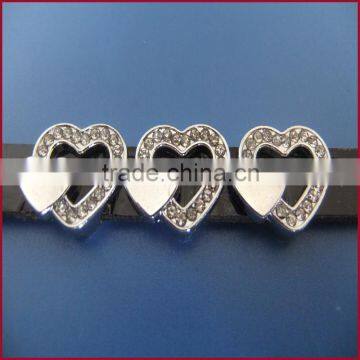 10mm full diamond double heart shaped slide charms diy jewellery accessories