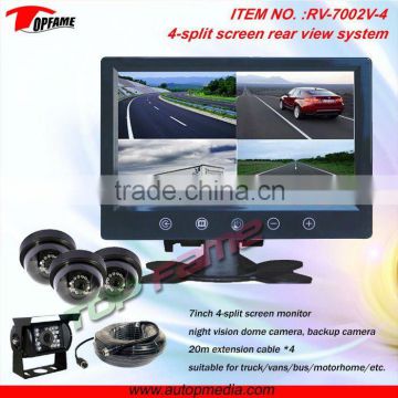 RV-7002V-4 7 inch car rear view camera system with 4-split screen monitor for heavy duty vehicles