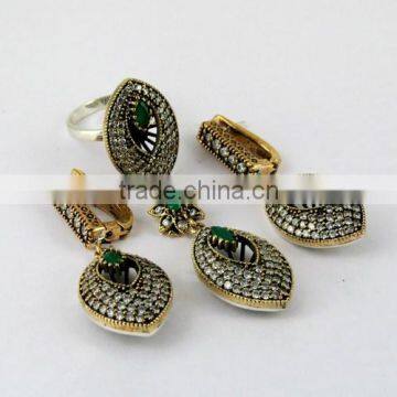 Forever Indian Design !! 925 Sterling Silver Green Onyx, White CZ Gemstone Jewellery Wholesale