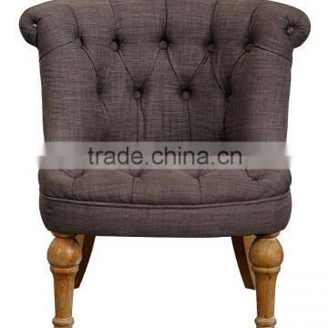 Tufted wooden vintage gray linen fabric upholstery chair