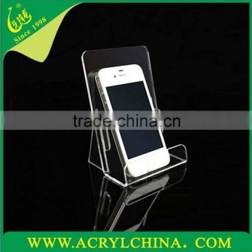 3mm clear acrylic cellphone holder with hot-bend forming and jointing, transparent perspex smartphone rack with 100*45*160mm