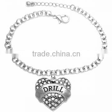 Genuine Austrian Clear Crystal "DRILL" Heart Charm Chain Link Bracelet