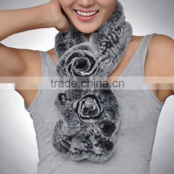 Real Knitted Round Rex Rabbit Fur Neck Scarf