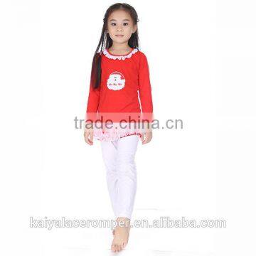 2015 baby girls Santa Claus applique top and white pants set,christmas outfits for kids