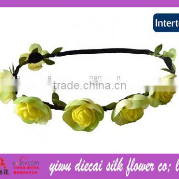 Girls silk fabric and foam flower artificial leather braid headband