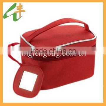 Womens red travel cosmetic vanity case with mirror